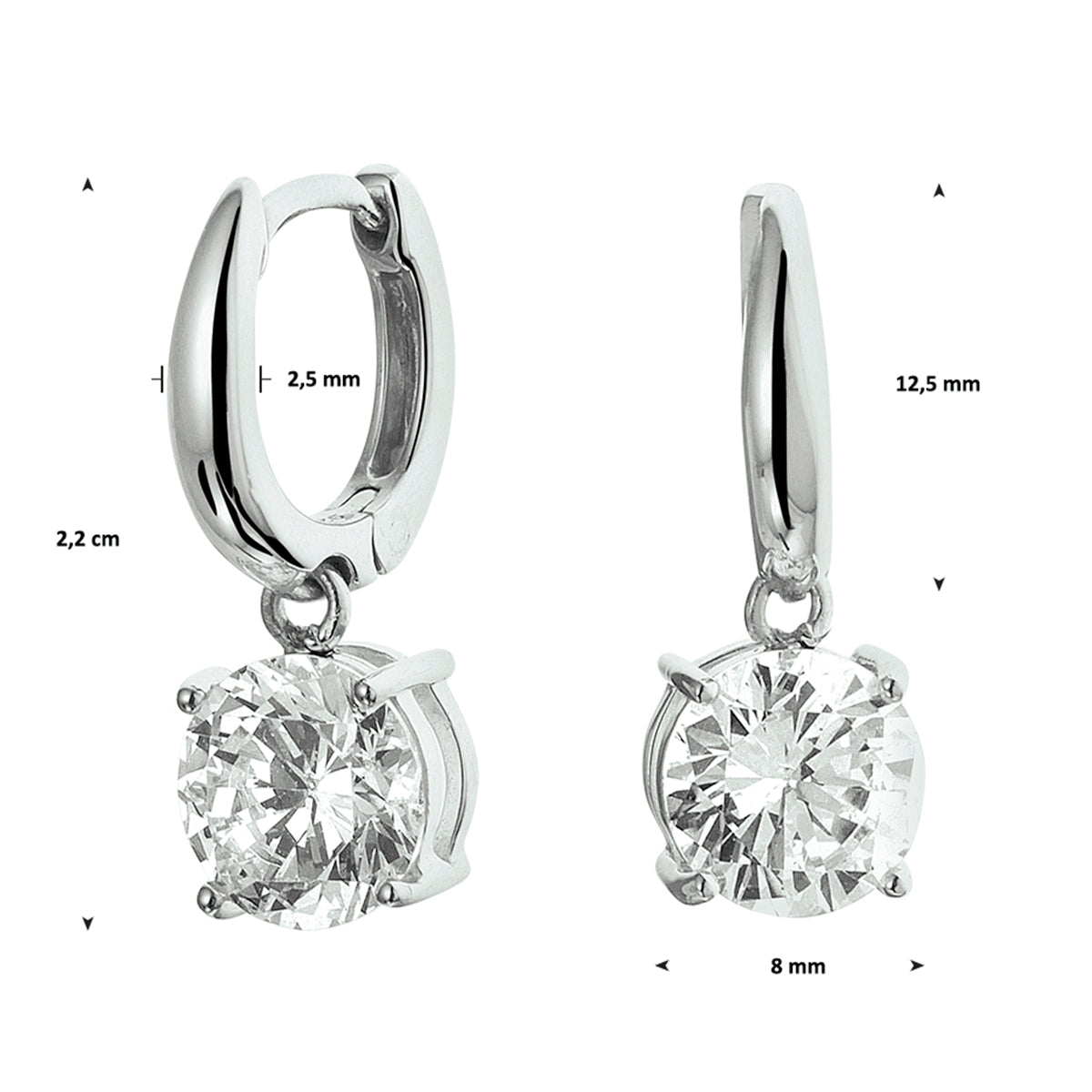 Huggie earrings with brilliant cut white zirconia